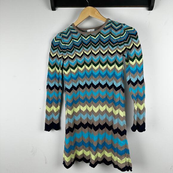 Hanna Anderson Sweater Dress Chevron Girl Scallop 70's style - Picture 1 of 5